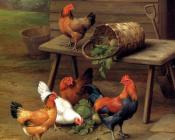 Poultry In A Barnyard - 埃德加·亨特